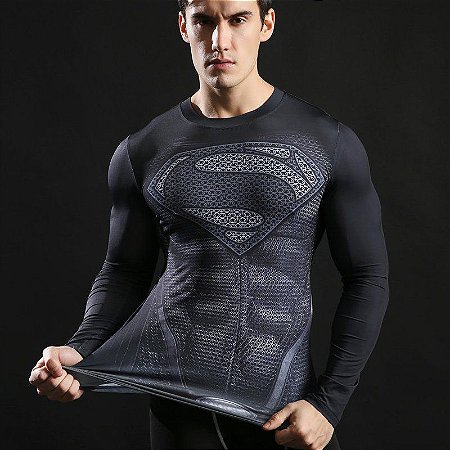 Camisa De Compressão Superman Estampada Térmica Uv Fit Moto Luta