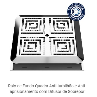 Ralo de Fundo 210x210mm Quadra Anti-Turbilhão de Sobrepor Cristal Inox