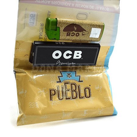 Fumo Tabaco Pueblo Amarelo Fine Cut Kit C/ Isqueiro + Seda