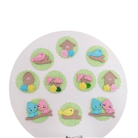 Apliques de Pasta Americana - Jardim Encantado -  5cm - kit com 10 unidades
