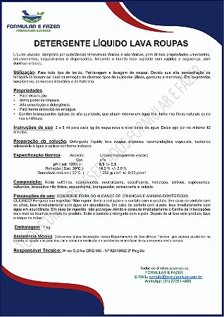 FORMULAÇÃO DETERGENTE LIQUIDO PARA ROUPAS