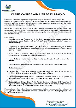 FORMULAÇÃO CLARIFICANTE E AUXILIAR DE FILTRAÇÃO PARA PISCINAS