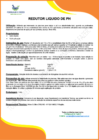 FORMULAÇÃO REDUTOR LIQUIDO DE PH PISCINA