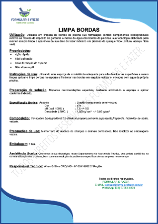 FORMULAÇÃO LIMPA BORDAS PISCINAS