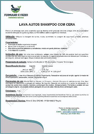 FORMULAÇÃO LAVA AUTOS SHAMPOO COM CERA