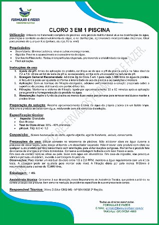 FORMULAÇÃO CLORO 3 EM 1 PISCINA