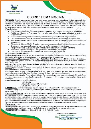 FORMULAÇÃO CLORO 10 EM 1 PISCINA