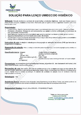 FORMULAÇÃO SOLUÇÃO PARA LENÇO UMIDECIDO HIGIÊNICO