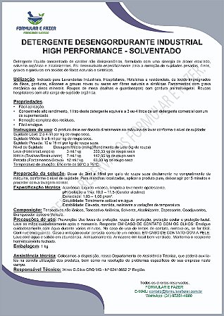 FORMULAÇÃO DETERGENTE DESENGORDURANTE INDUSTRIAL HIGH PERFORMANCE - SOLVENTADO