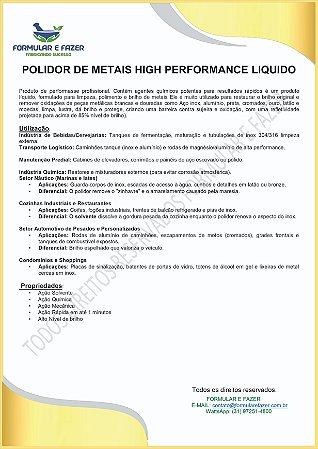 FORMULAÇÃO POLIDOR DE METAIS HIGH PERFORMANCE LIQUIDO