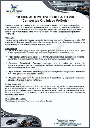 FORMULAÇÃO POLIDOR AUTOMOTIVO COM BAIXO VOC (Compostos Orgânicos Voláteis)
