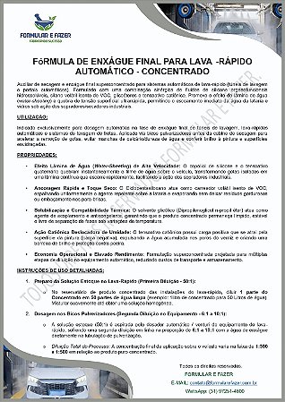 FORMULAÇÃO DE ENXÁGUE FINAL PARA LAVA-RÁPIDO AUTOMÁTICO - CONCENTRADO
