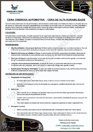 FORMULAÇÃO CERA CREMOSA AUTOMOTIVA - CERA DE ALTA DURABILIDADECERA