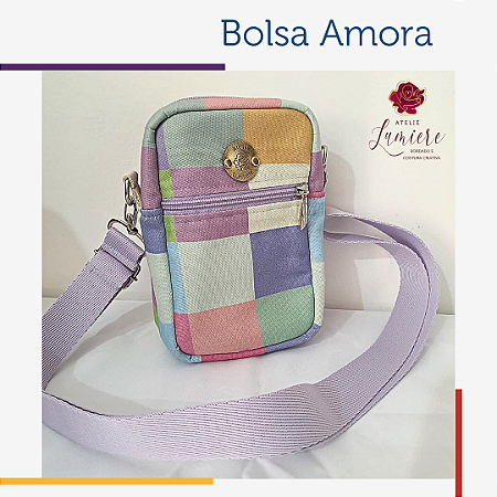 Bolsa Amora - Quadrados coloridos com lilás