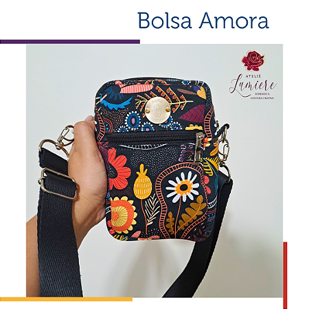 Bolsa Amora - Floral estilizado com preto