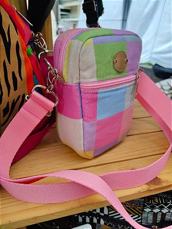 Bolsa Amora - Quadrados coloridos com rosa