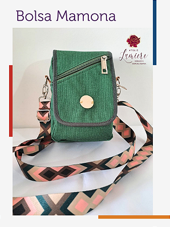 Bolsa Mamona - Verde escuro com alça estampada