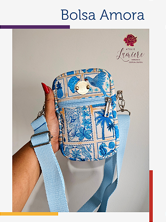 Bolsa Amora - Mosaico Tropical com azul bebê