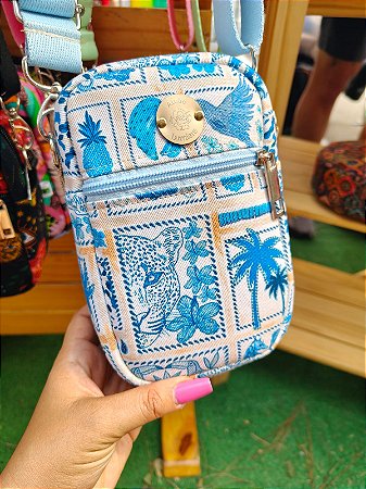 Bolsa Amora - Mosaico Tropical com azul bebê