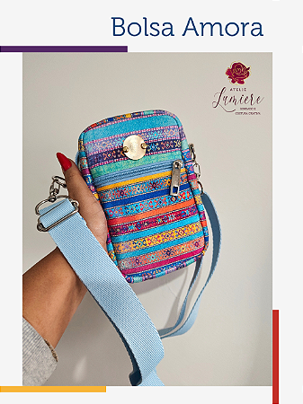 Bolsa Amora - Fitas Indianas com azul bebê