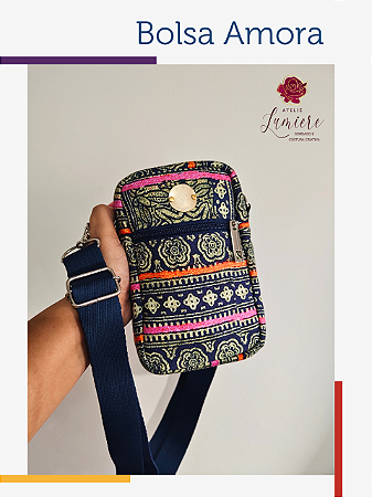 Bolsa Amora - Indiano com azul marinho