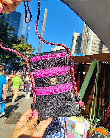 Bolsa Guaraná - Preta com fucsia e alça bordô