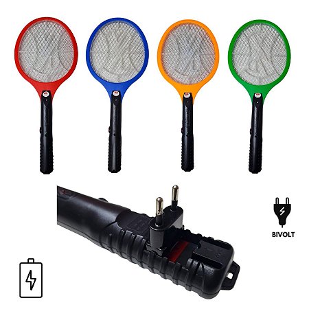 Raquete Elétrica Mata Mosquito Dengue Insetos Recarregável - Azul (2533)