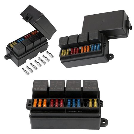 Caixa Porta Fusível Universal 12 vias + 4 Reles