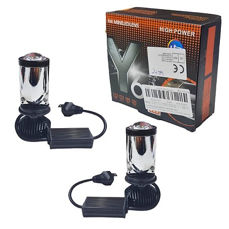 KIT Lâmpada Y6D H4 LED Lente Projetor Farol Projetor C/ Ventilador Refrigeração 90W  Hi Lo Beam Bulbo 12V 6000K Bi LE L