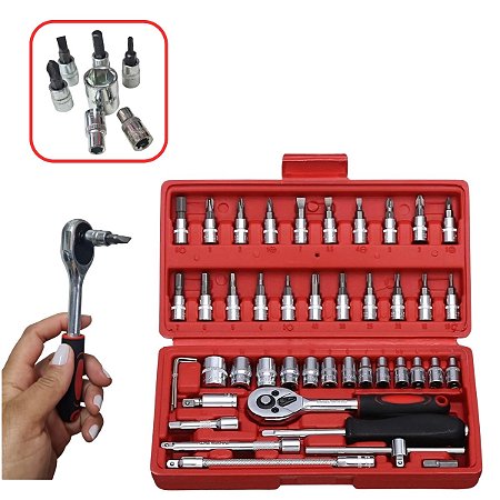 KIT Ferramentas Chaves Soquetes 46 peças 22x4x12cm