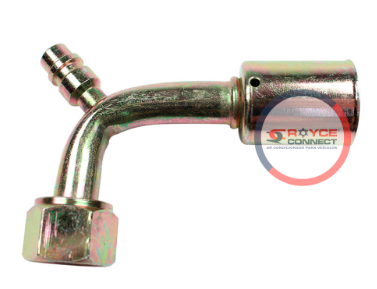 Conexão O'ring 90º Fêmea 10mm Aço c/ Válvula de Serviço R134a c/ Clip (1045 450244)