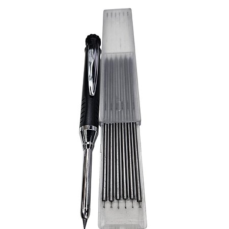 Lapís Carpinteiro Apontador Embutido Preto + Refil Preto