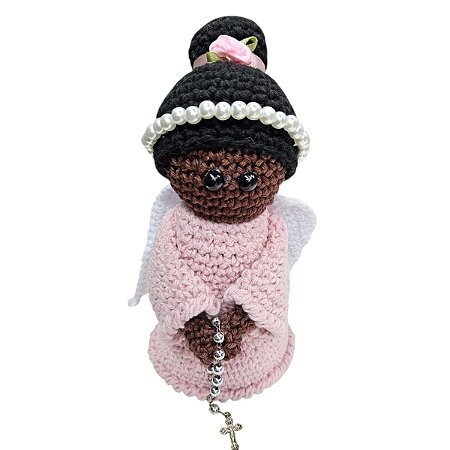 Anjo da Guarda Negra Rosa Crochê Amigurumi