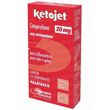 Anti-inflamatório Agener Ketojet Cães e Gatos  20 mg 10 Comprimidos