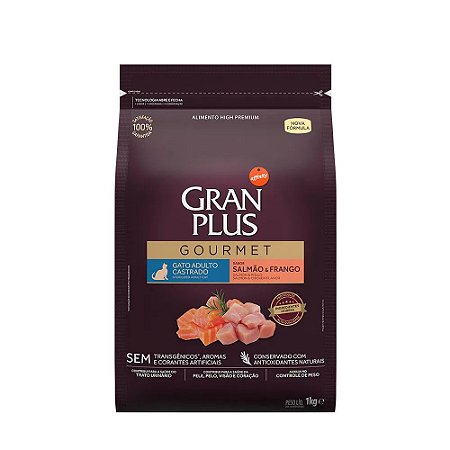 Ração GranPlus Gourmet Gatos Adultos Castrados Sabor Salmão e Frango