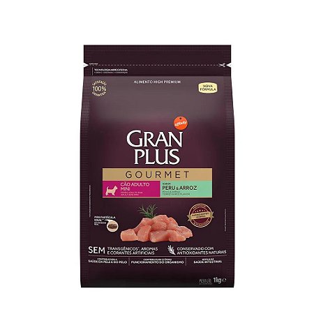 Ração GranPlus Gourmet Cães Adultos Mini Sabor Peru e Arroz