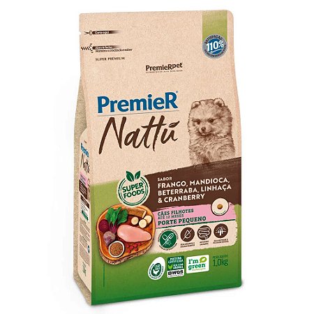 Ração Premier Nattu Cães Pequeno Porte Filhotes Sabor Frango e Mandioca