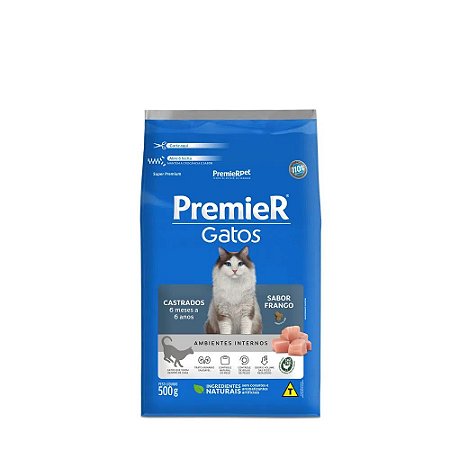 Ração Premier Ambientes Internos Gatos Castrados 6 Meses a 6 Anos Sabor Frango