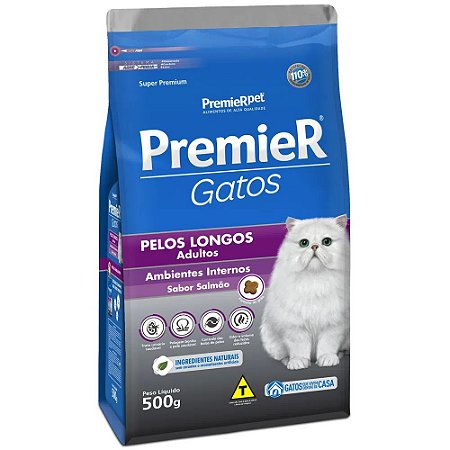 Ração Premier Ambientes Internos Gatos Adultos Pelos Longos Sabor Salmão