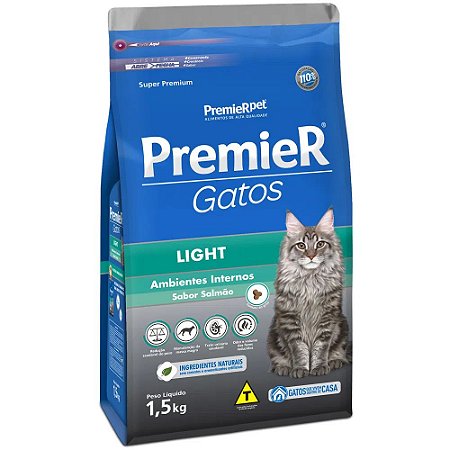 Ração Premier Ambientes Internos Gatos Adultos Light Sabor Salmão