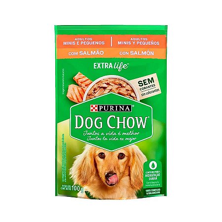 Ração Úmida Dog Chow Cães Adultos Raças Pequenas Sabor Salmão Sache 100g