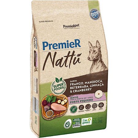 Ração Premier Nattu Cães Sênior Raças Pequenas Sabor Frango e Mandioca