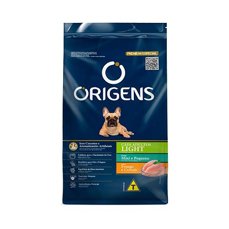 Ração Origens Cães Adultos Light Raças Pequenas Sabor Frango e Cereais