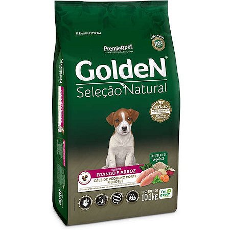 Ração Golden Seleção Natural Cães Filhotes Porte Pequeno Frango e Arroz Mini Bits 10,1 kg