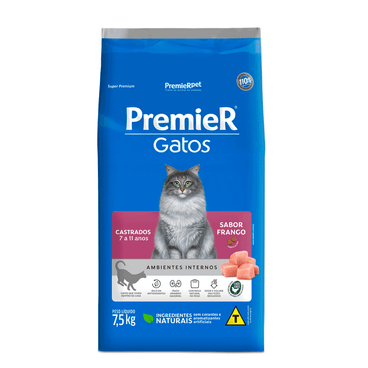 Ração Premier Ambientes Internos Gatos Castrados 7 a 11 Anos Frango