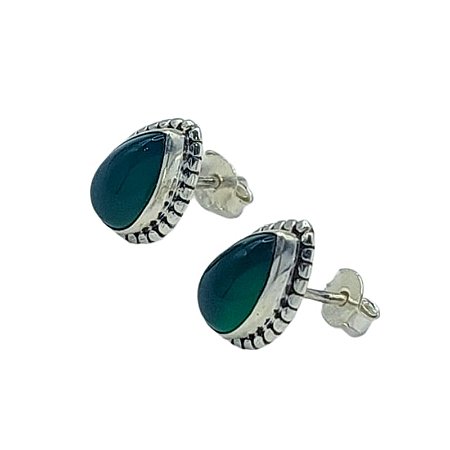 Brinco Indiano em Prata 925 com Ágata Verde gota