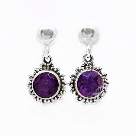 Brinco de Prata 925 e Ametista - Filigrana - Sol