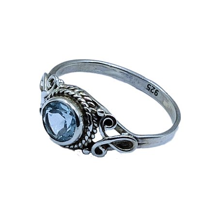 Anel Infinito Prata 925 Indiano e Pedra Topázio Azul - T013