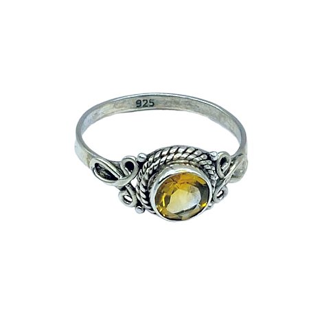 Anel Infinito de Prata 925 Pedra Citrino - Redondo - C008