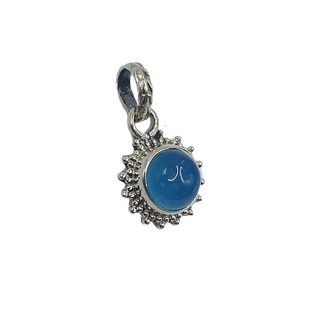 Pingente Indiano Sol Prata 925 Calcedônia Azul - lançamento